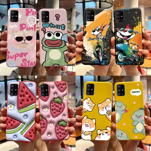 For Samsung Galaxy A51 A71 5G Case SM-A516F SM-A716F Soft Slim Cute Cartoon Frog Back Cover Fundas B