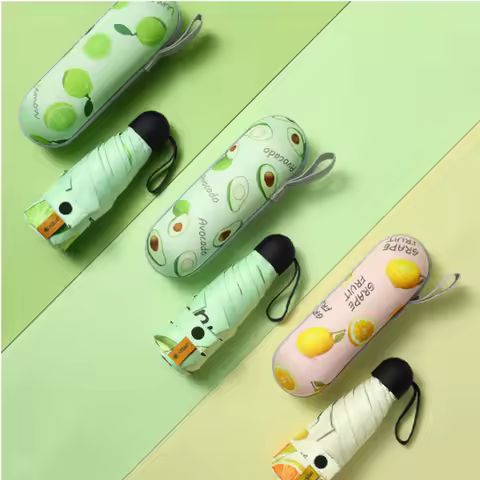 Mini Fruit Pattern 9Colors Sunscare Umbrella Windproof anti-UV Protect 5Folding Portable Travel Rain