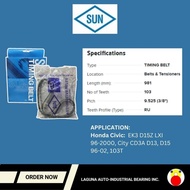 SUN Timing Belt A386RU24MM for Honda Civic EK3 D15Z LXI 96-2000, City CD3A D13, D15 96-02, 103Teeth
