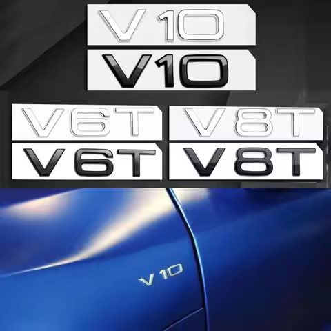 3D ABS Chrome Black Logo V6T V8T V10 Emblem Car Fender Side Badge Decals For A4L A5 A6L A7 S4 S5 Car