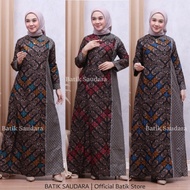 Gamis Wanita Batik Kombinasi Resleting Belakang Games Jumbo Fashion