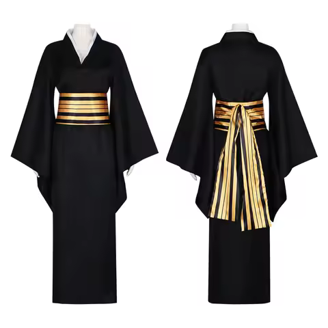 Nakime Otokawa Cosplay Costume Anime Demon Slayer Nakime Girl Japanese Black Kimono Outfit Dress Bat