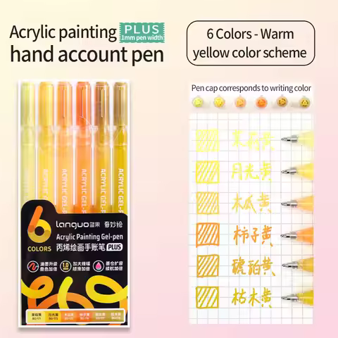 Languo 6-Color Acrylic Paint Pen Manual Multi-Color Gel Pen Student Gel Pen Writing Marker Stationer