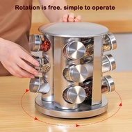 Gold Silver Aesthetic Stainless Steel 12 Jar Glass Bottle Luxury Kitchen Spice Rack Rotating Rack Or