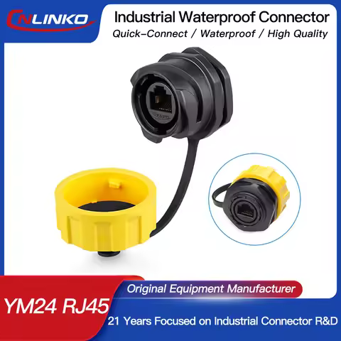 CNLINKO YM24 Waterproof IP68 Power Charging Data Connector Female Jacks RJ45/USB/HDMI2.0 Fiber Optic