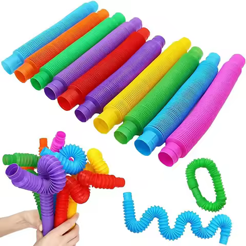 8Pcs Colorful Pop Tube Rainbow Fidget Telescopic Tube Stress Relief Plastic Stretch Pipe Decompressi