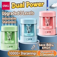 Deli Automatic Electric Pencil Sharpener Student Dual Power Supply Pengasah Pensil 得力电动削笔器自动转笔刀刀双电源卷