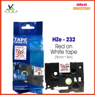 Print Label HZe-232 (TZe-232, TZ2-232), 12mm X 8m, Red Letters On White Background