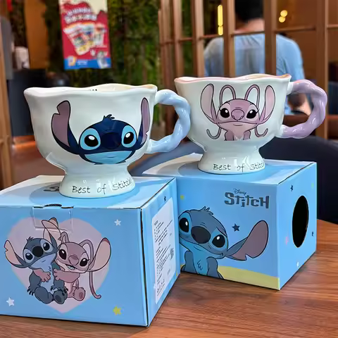 Cartoon Anime Stitch Ceramics Mug 360ml Kawaii Kids Breakfast Cereal Milk Cup Office Coffee Cups Cut