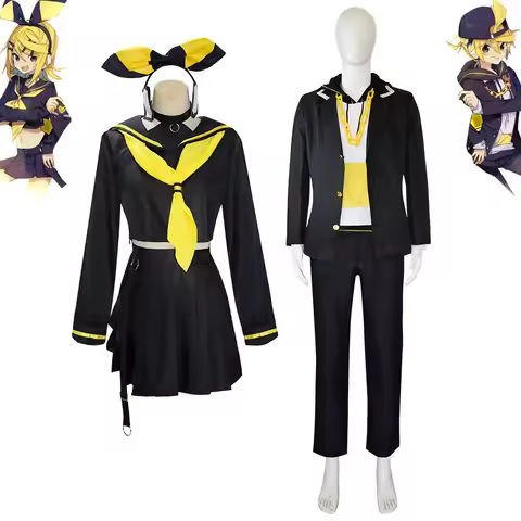 Anime Kagamine Rin Len Cosplay Costume set black JK Uniform for Halloween Comic Con Outfits