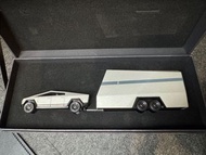 XCARTOYS 1:43 Tesla CyberTruck + Trailer Set Silver Alloy Model