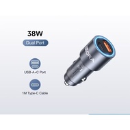 1hora car charger 38W dual port USB A+C type C cable