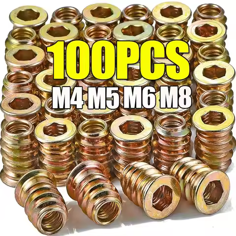 M4/M5/M6/M8 Threaded Insert Nut E-nut Kit Flush Nut Inserts Wood Bolt Furniture Headless Screw Hardw