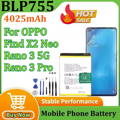 New Battery BLP755 4025mAh for OPPO Find X2 Neo Reno 3 5G/Reno 3 Pro/Reno3 Pro 5G Mobile Phone Batte