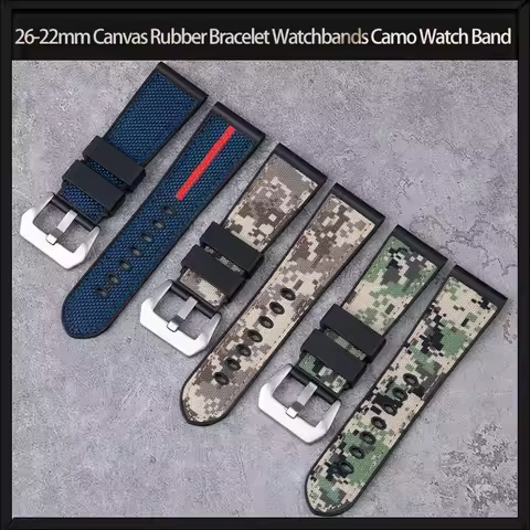 26-22mm Canvas Rubber Bracelet Watchbands Camo Watch Band For Brand Garmin Diesel JEEP Panerai Lumin