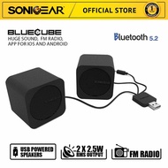 SonicGear Blue Cube Bluetooth Portable Speaker with FM Radio and USB Powered