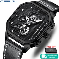 CRRJU Jam Tangan Pria Kasual Vintage Merek Desain Persegi Kulit Fashion Militer Olahraga Kuarsa Taha