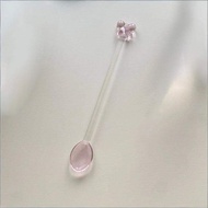 【ZYAA-1】Pink Bow Glass Coffee Spoon Long-handled Dessert/milk Tea Stirring Spoon Heat-resistant Teas