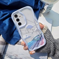 ชิ้น รถไฟผ่านทิวทัศน์ซากุระธรรมชาติ สไตล์ญี่ปุ่นมินิมอลภาพวาดส่วนตัวน่ารัก เคสโทรศัพท์แบบใส 3D Wave 