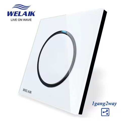WELAIK UK standard-Crystal Glass-Panel Push-Button-Switch Wall-Light Switch AC 110-250V 1Gang-2Way B