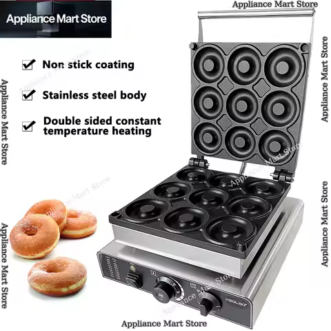 9 Hole Electric Donut machine Commercial Mini Donuts Maker 1300W Non-Stick 9CM Circle Rings Kitchen 