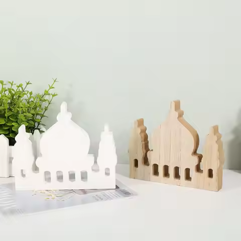 2026 EID Mubarak Wooden Ornaments House Ramadan Decoration For Islam Muslim Event Party Home Table D