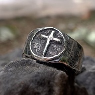 舊化感十字架銀戒指