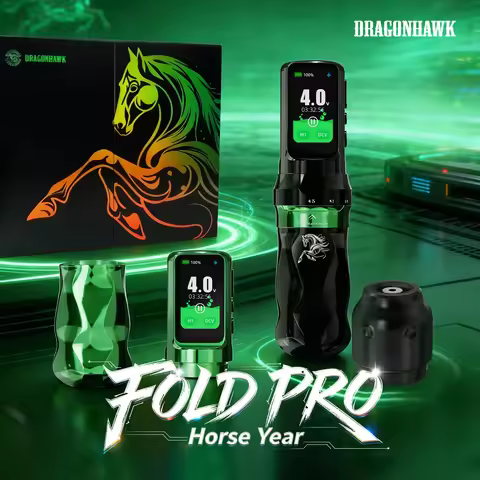 Dragonhawk Fold Pro Horse Year Edition Wireless Tattoo Machine 7 Strokes 2.5-4.5mm 2 Battery for Lin