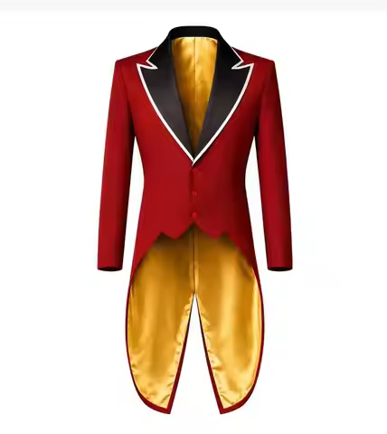 Caine Inspired Red Tailcoat Jacket Ringmaster Halloween Costume, Red Black Circus Tailcoat