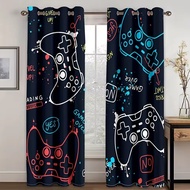 1 Set Of 2 Pcs, Video Game Controller Series Digital Print Perforated Ring Top Curtain, Semi-Blackou