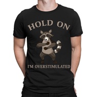 Hold On Im Overstimulated Funny Raccoon Meme Retro Mens  T-Shirts #Ta-68