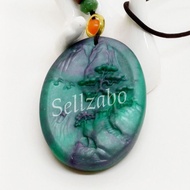 #K220 Vintage Looking Green Landscape Pendant Necklace Neck Strap 绿色复古款景观吊坠项链绳 Wear Hijau Batu Kalun
