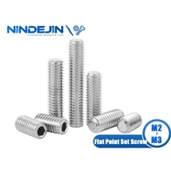 NINDEJIN 50-55pcs Hex Socket Grub Screw Set Screw Flat Point Allen Head M2 M2.5 M3 304 Stainless Steel Headless Hexagon Set Screw