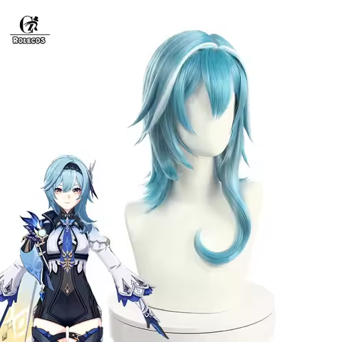 ROLECOS Game Genshin Impact Cosplay Wig Eula 50cm Blue Headwear Eula Cos Heat Resistant Synthetic Ha