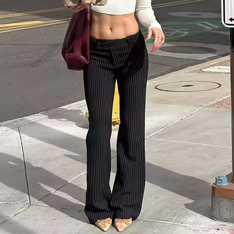 Trousers Striped Slim Fit Fashion Pants Low Rise Form Fitting Casual Trousers For Street Style women