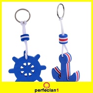 [Perfeclan1] 2 Pieces Marine Outboard Floating Keyring Sailing Kayak Fishing Canoeing- Anchor and Rudder Blue