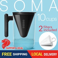 SOMA 10-cup Water Filter Pitcher (Black) with 2 filters (4 months) included