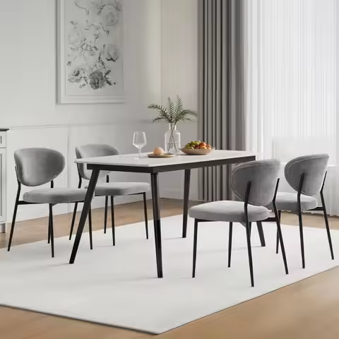 Set of 2 Chenille Dining Chairs - Modern Crescent Backrest w/ Ergonomic Support"​