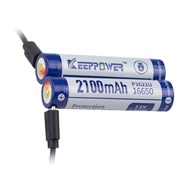Keeppower Protected 16650 Li-ion Battery P1621U USB Rechargeable 3.6V 2100mAh 7.56Wh Flashlight Batt