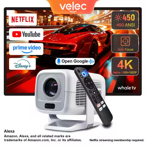 Velec Projector TP300 NTV Android 4K & 1080P Support Auto-Focus WiFi 6 & BT5.2 Portable Outdoor For 