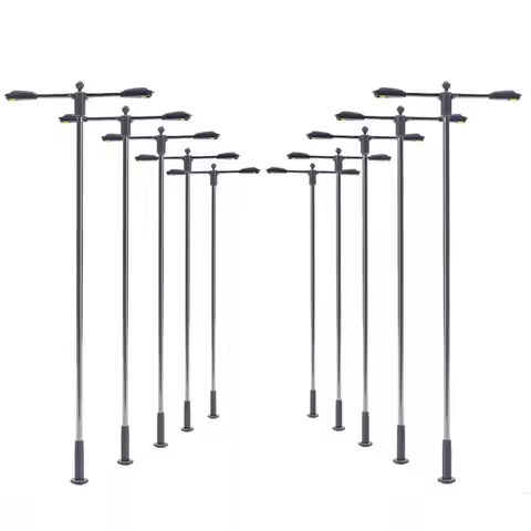 10Pcs 8/11/14cm Model Railway Scale 1:87 1:100 1:150 Two-heads Lamp Warm White Street Lights HO OO S