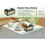 Tissue Box Organizer Rattan Pattern Black Finish Tissue Box Tissue Holder | Aesthetic Tissue Box | W
