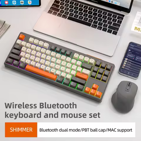 M87 Wireless Keyboard Mouse Set, 87keys Bluetooth Dual Mode Keyboard Mouse Kit with Rainbow-light RG