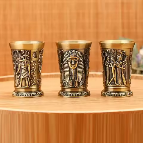 Home Decor Vintage Egyptian Wine Glass Small Metal Cocktail Whiskey Bar Cup Pharaoh Tut Engraving Go