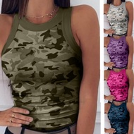 Digital Printed Camouflage Women's Sleeveless Vest - Round Neck
