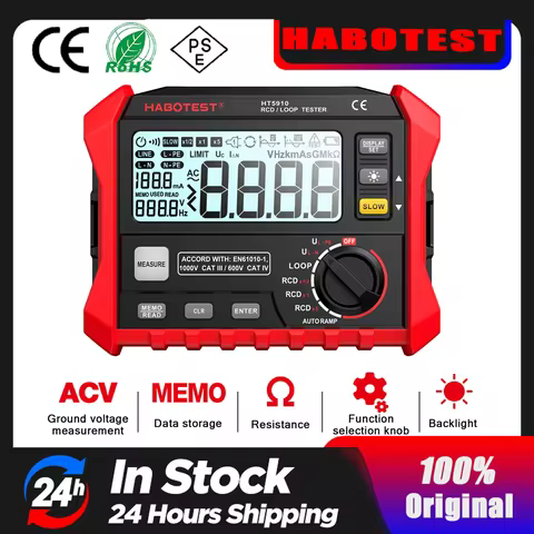 HABOTEST HT5910 Leakage Switch Tester LCD Digital Resistance Meter RCD/Loop Tester 1000 Data Storage