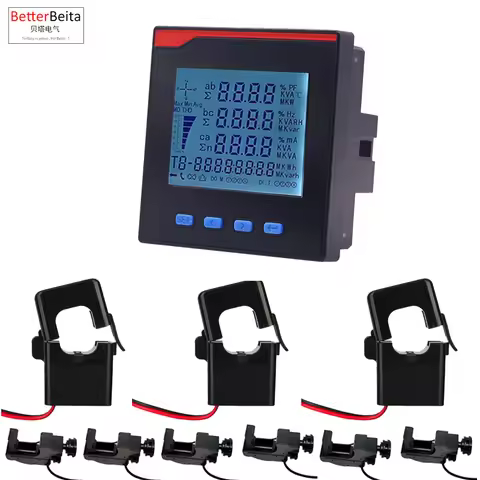 3 phase power meter ampere voltage kwh watt var power factor frequency LCD multifunction meter with 