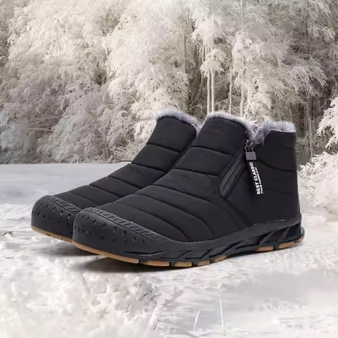 2026 New Men's Snow Boots Plush Thicken Womens Ankle Boots Zip Couple Shoes Comfortable Keep Warm Me
