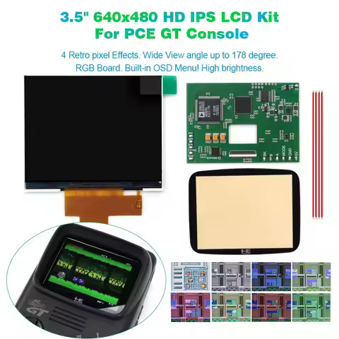 Hispeedido 3.5‘’ 640x480 High Brightness PCE GT HD IPS LCD Screen Board For PC Engine GT Console Wit