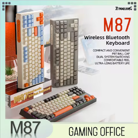 M87 Bluetooth Gaming Keyboard, 2.4G Dual Mode Connection, PBT Ball Cap, Rainbow Light, Suitable for